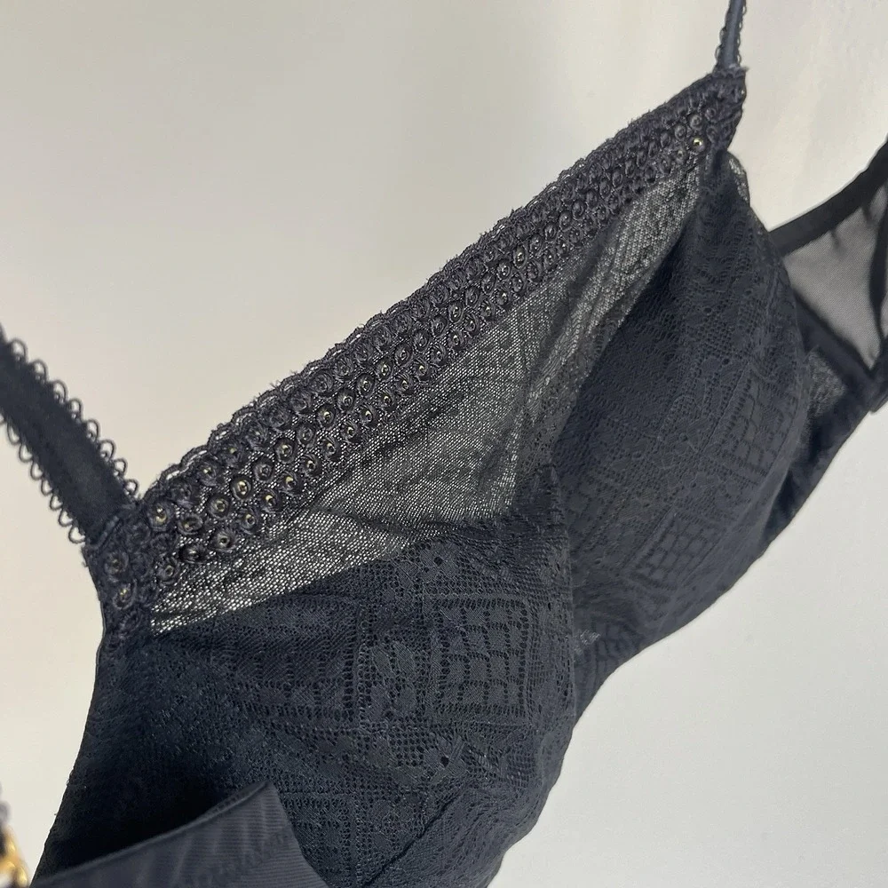 Soma Intimates Bra Black Lace Camisole Gold Sequins Detail Underwired‎ 36B